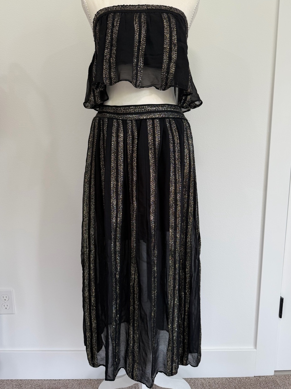 Free People Carmen Lurex Strapless Set Black Metallic Boho Occasion Size S - Picture 3 of 7